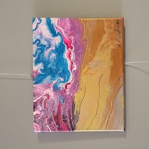 Acrylic Pour Paint on Black Canvas Painting